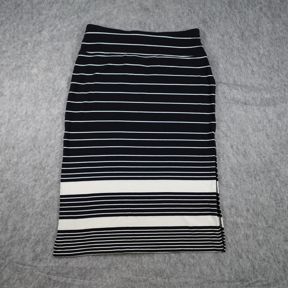Athleta Skirt Women Medium Black White Striped Oceana Midi Pull On Tencel Knit